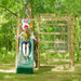 Wooden climbing cube play area boy on the slide