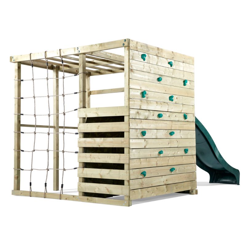 Wooden Climbing Cube Back View on White Background