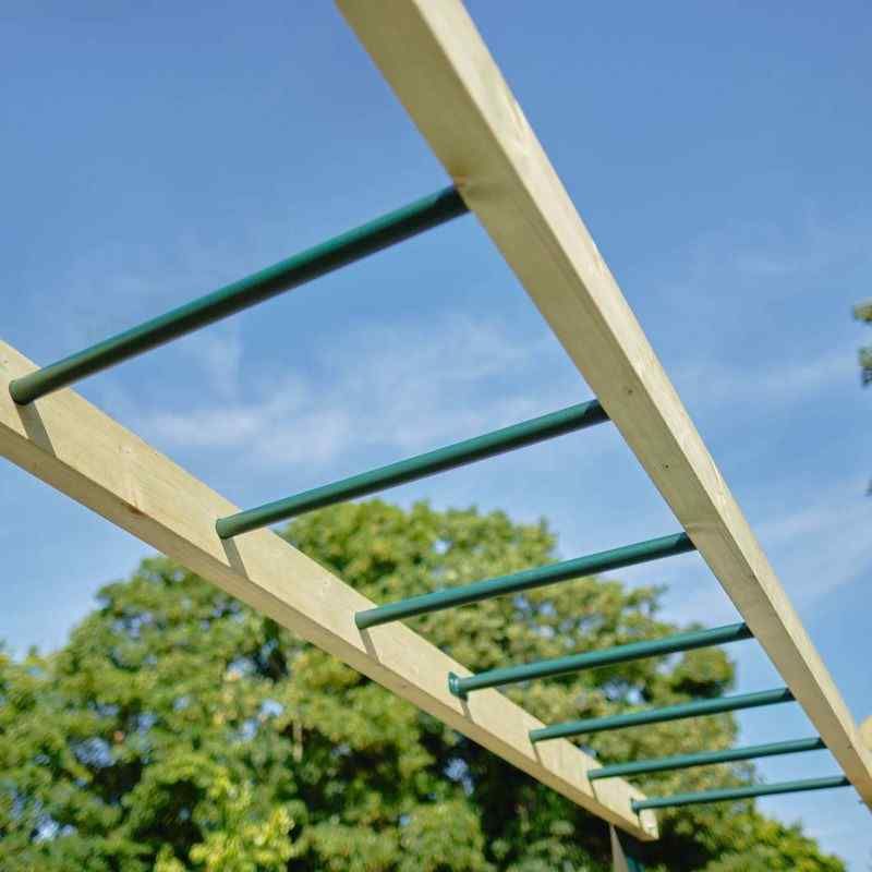 Wooden Lookout Tower Close up on the Bars with Blue sky