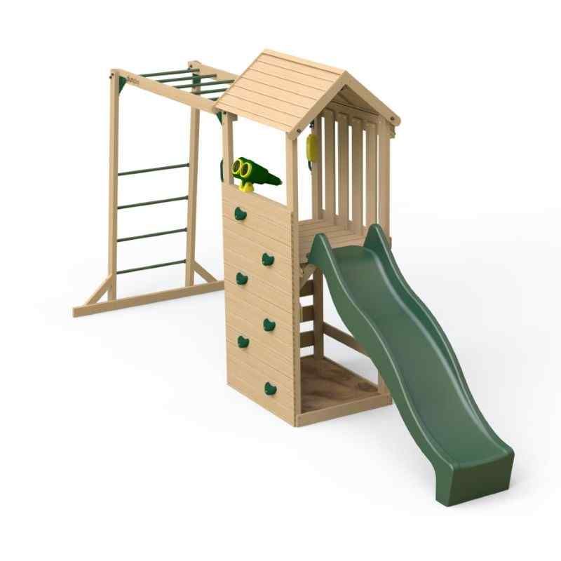 Wooden Lookout Tower with Bars on White Background
