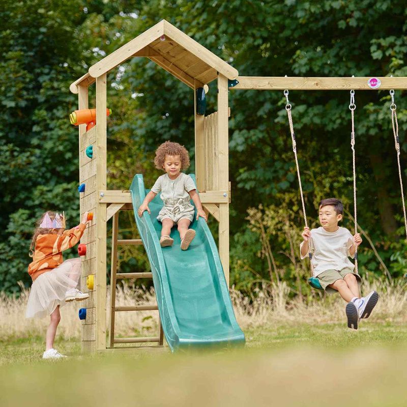 Monkey Bars Plum Lookout Tower Wooden Climbing Frame With Swings