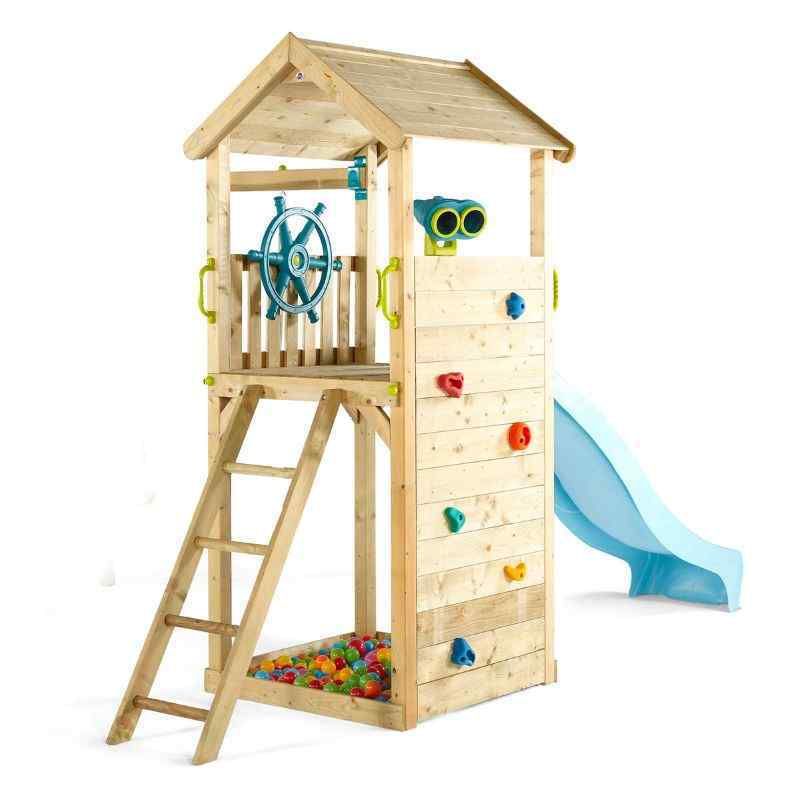 Wooden Lookout Tower back view on White Background