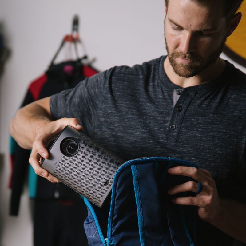 XGIMI Halo+ Portable Projector in back pack