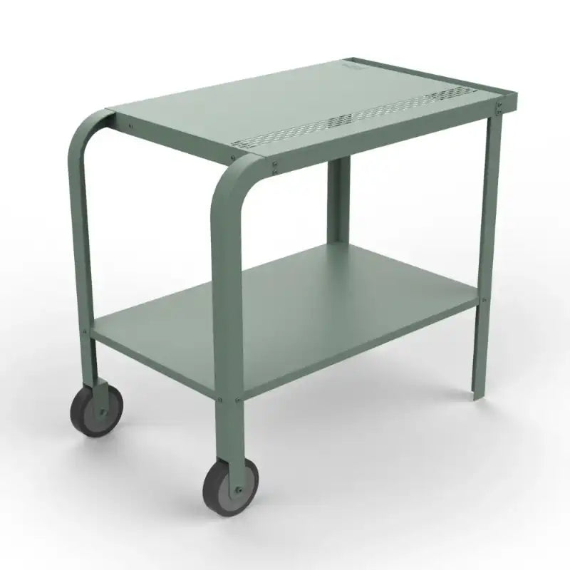 Vallone Garden trolley with Shelf angled view in Euacalyptus