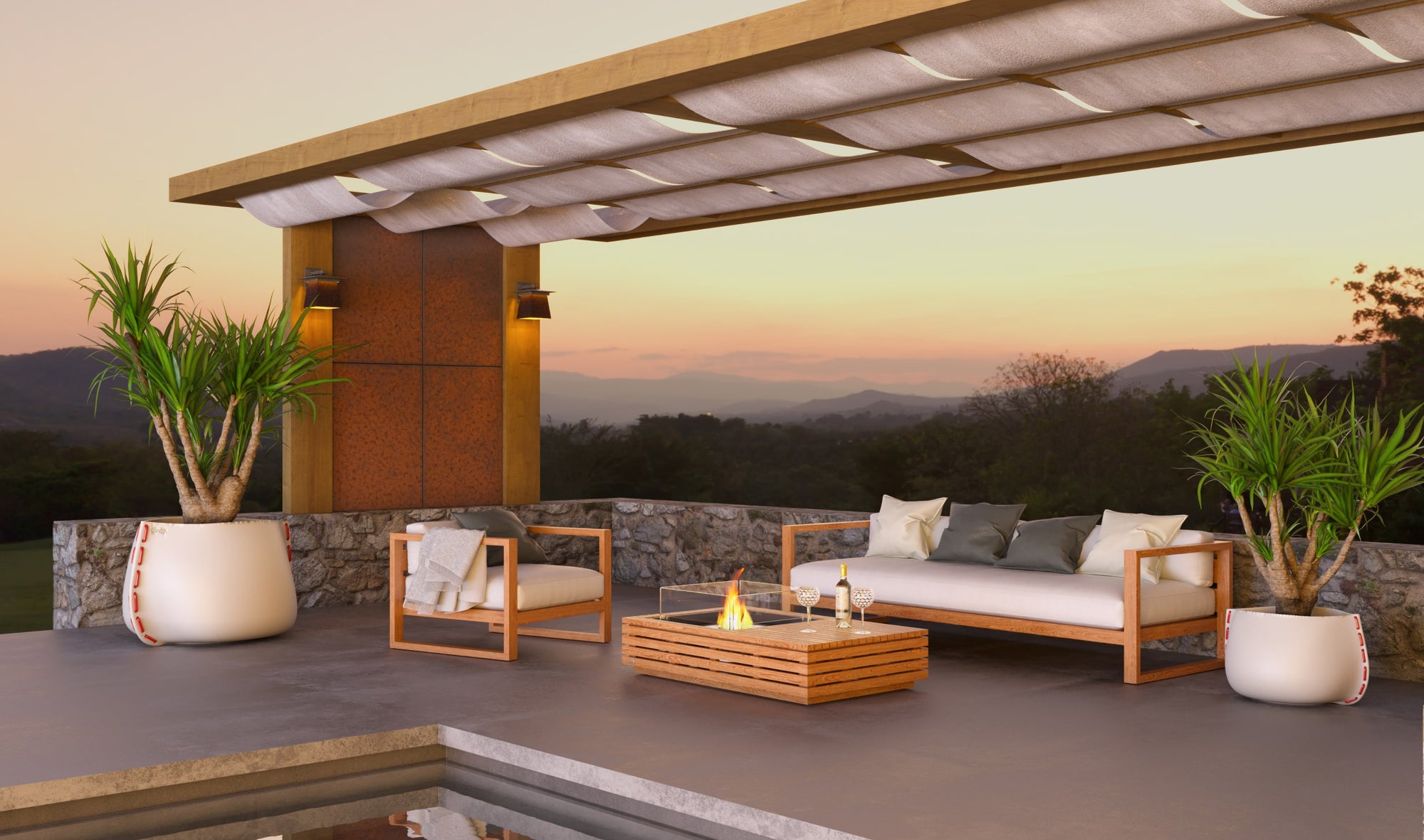 EcoSmart Manhattan 50 in outdoor setting with Blinde Design planters 